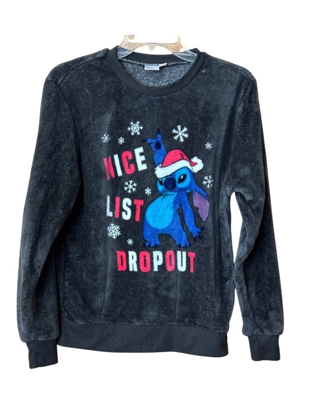 Disney Lilo & Stitch "Nice List Dropout" Christmas Fleece Sweatshirt Black Size